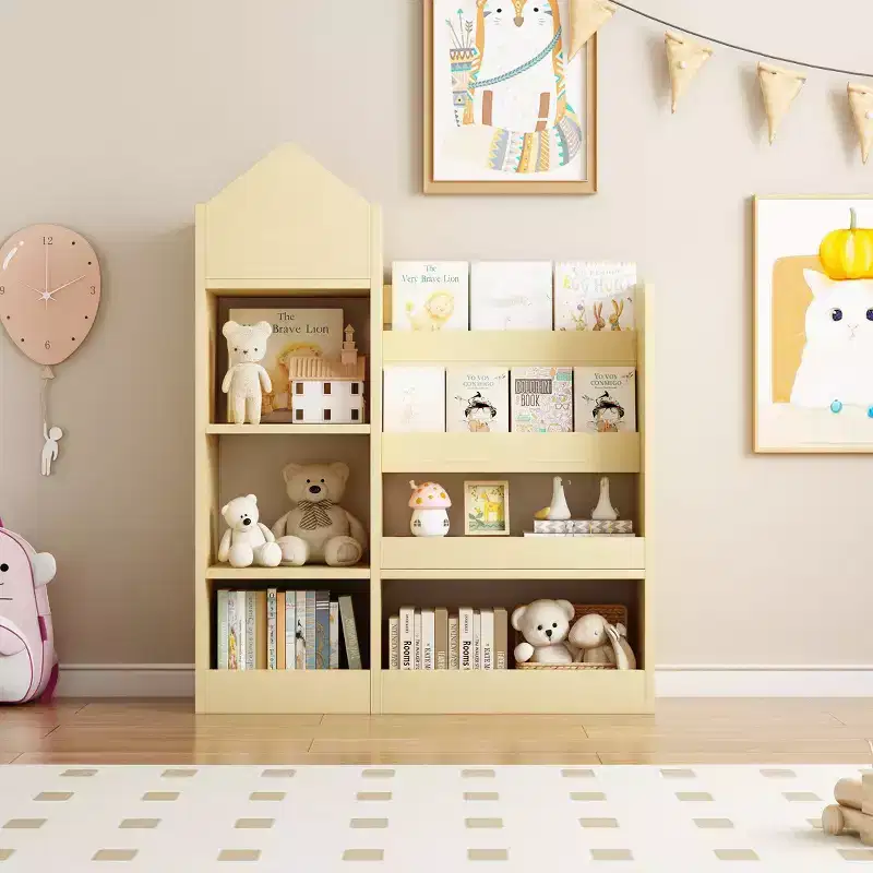 TUYOHW Wood Kids Bookshelf with 6 Compartments 2 Baskets Bins,Toy Storage Organizer for Bedroom,Nursery,Hallway,Living Room,Playroom