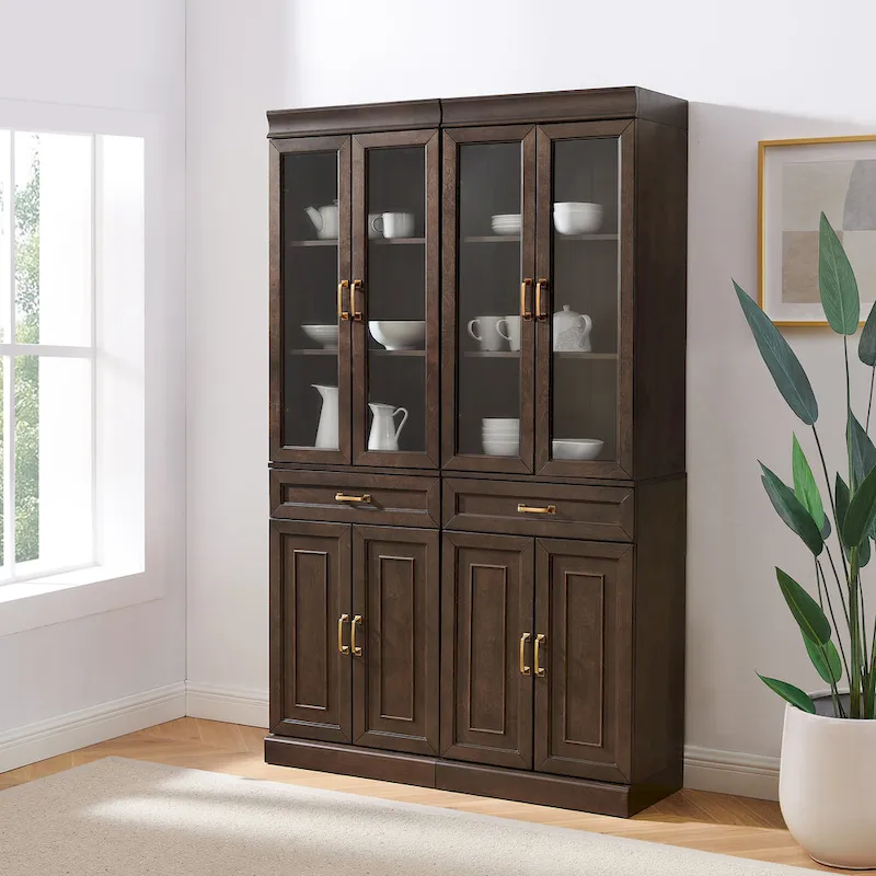 Crosley Stanton 2Pc Glass Door Kitchen Storage Pantry Cabinet Set