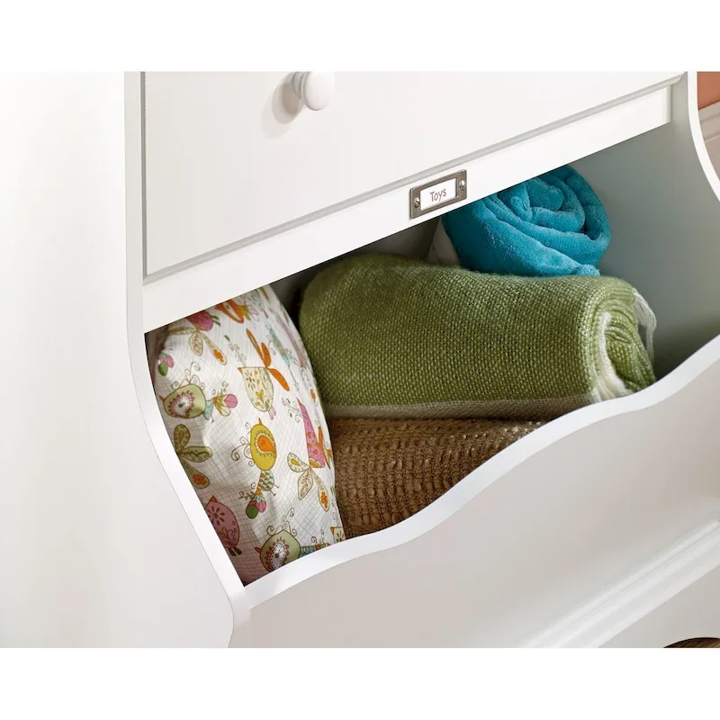 3-Drawer Kids Chest with Storage Bin & Wood Knob, Soft White Children's Bedroom Dresser