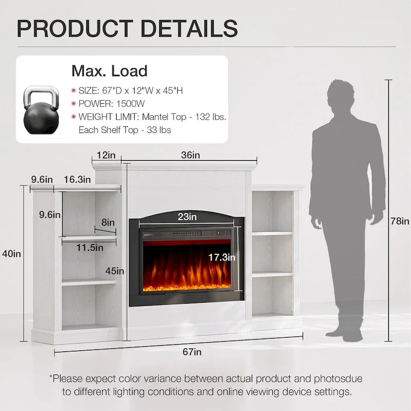 Electric Fireplace with 67  Mantel