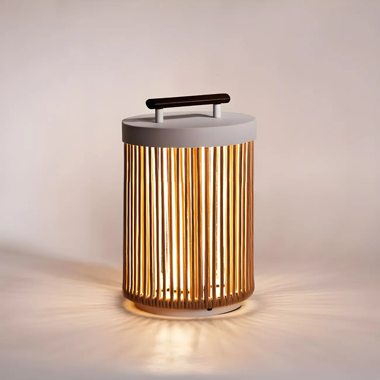 Rattan Grid Metal Cylindrical Post Cap Light