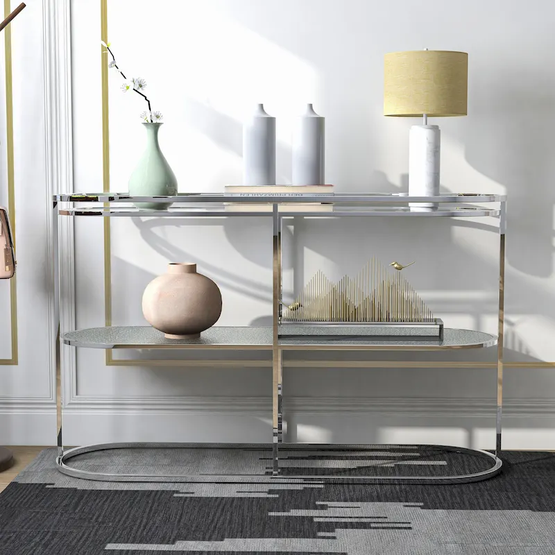 Taylaa Glam Chrome 48-inch Glass Top 1-Shelf Sofa Table by Furniture of America