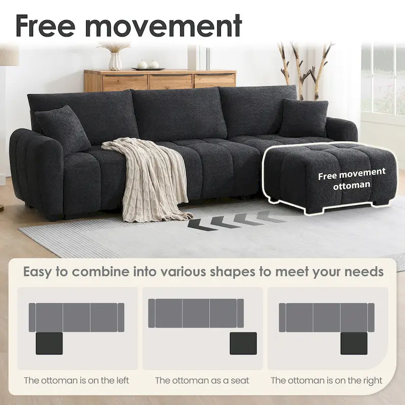 100 L-Shaped Sofa Boucle Fabric Couch with Movable Ottoman