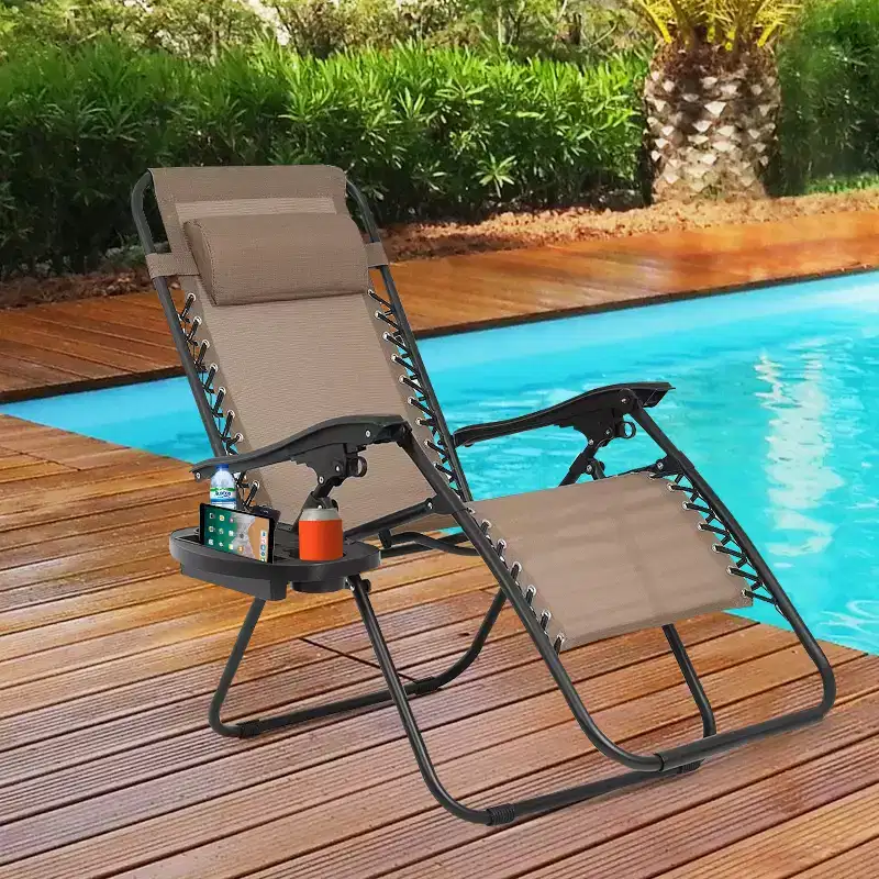 FDW Foldable Zero Gravity Chair Lounge Patio Chaise with Cup Holder Tray