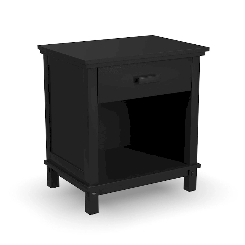 Oak Park 2 Piece Black Wood Queen Bed and Nightstand Set by Homestyles