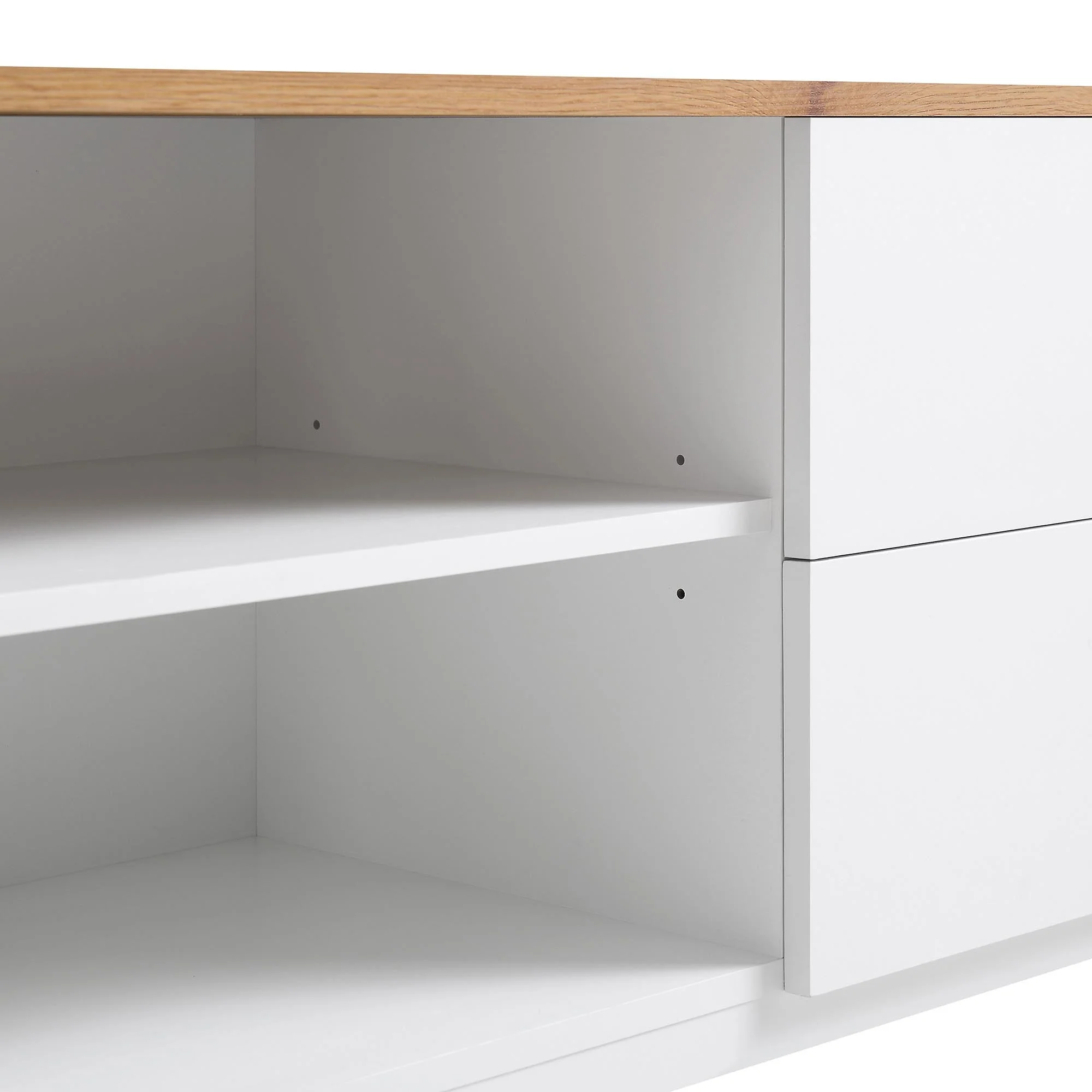 Curved Edge 59in. Wide TV Unit, Off White with Oak Top