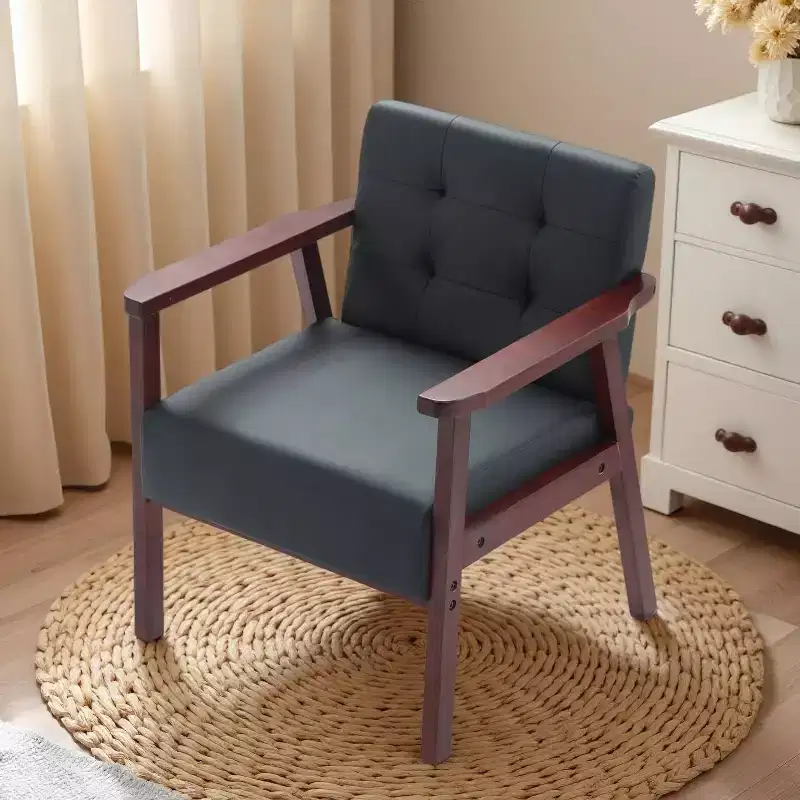 Okak Elegent Accent Chair with Wooden Frame, Reading Chair with Padding Seat and Armrests, Comfy Chair for Living Room, Bedroom
