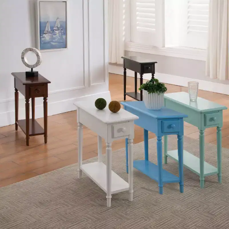 End Table Black - Leick Home: Narrow Side Table with Drawer, Rubberwood, CARB Certified