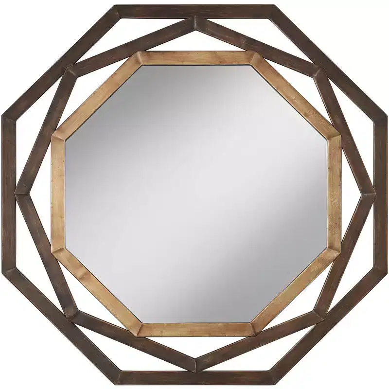 Uttermost Two Tone Octagonal Vanity Decorative Wall Mirror Rustic Golden Bronze Iron Openwork Geometric Frame 32 Wide for Bathroom Bedroom Entryway