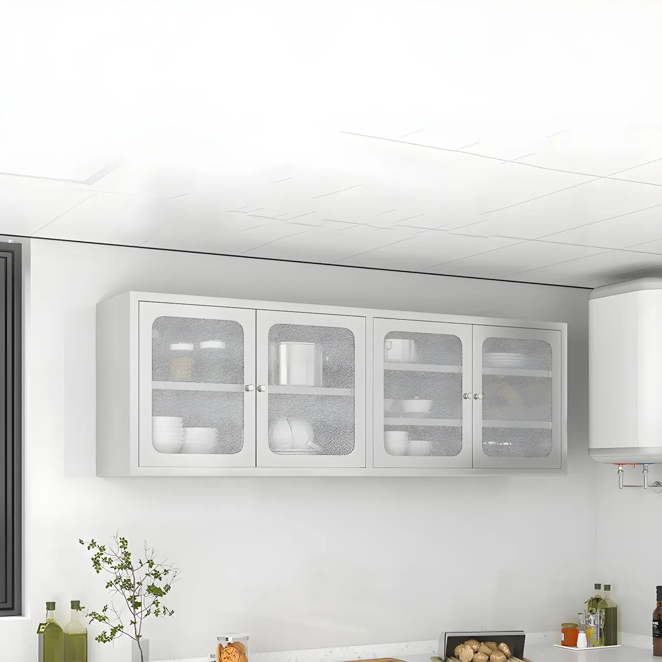 Elegant Stainless Steel Wall-Mounted Display Cabinet