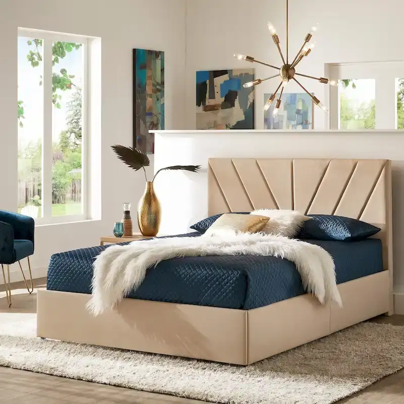Arlert V-Channel Headboard Storage Platform Bed by iNSPIRE Q Modern