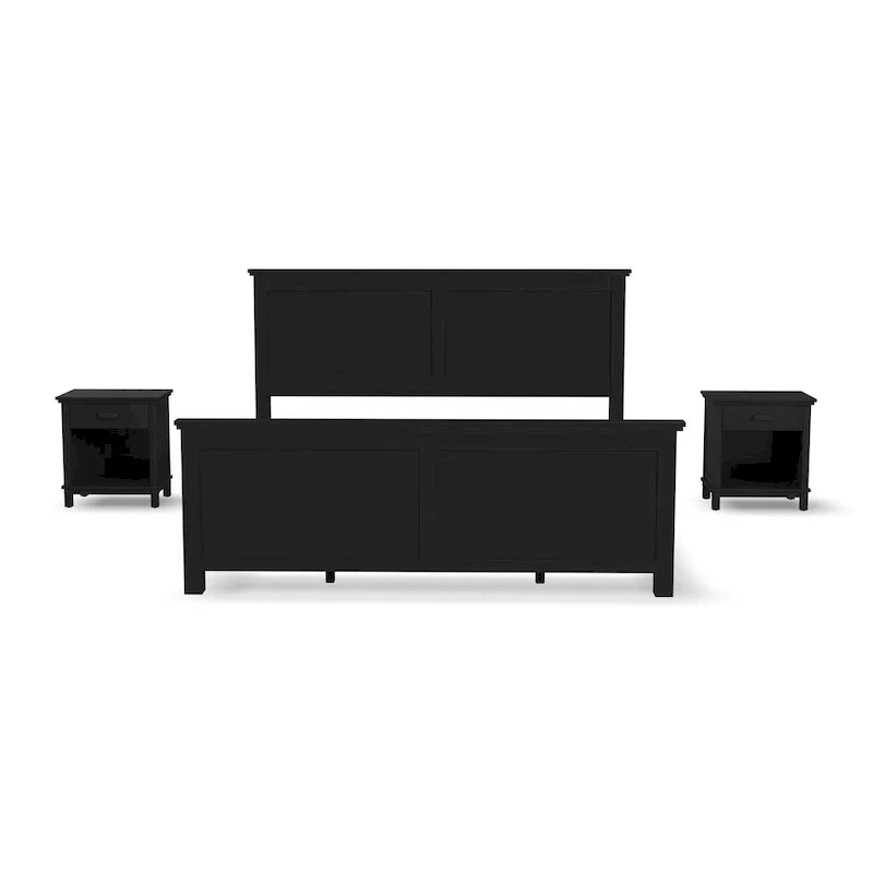 Oak Park Black Wood 3-Piece Set with King Bed and Two Nightstands by Homestyles