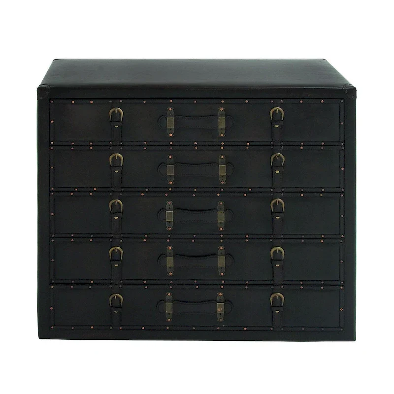Black Vintage Faux Leather 5-Drawer Storage Chest, 1-Person, 35.75L×16.5W×31.5H in