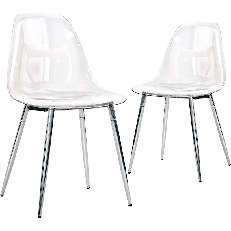 Modern Plastic Shell Accent Side Chairs with metal Legs, Transparent