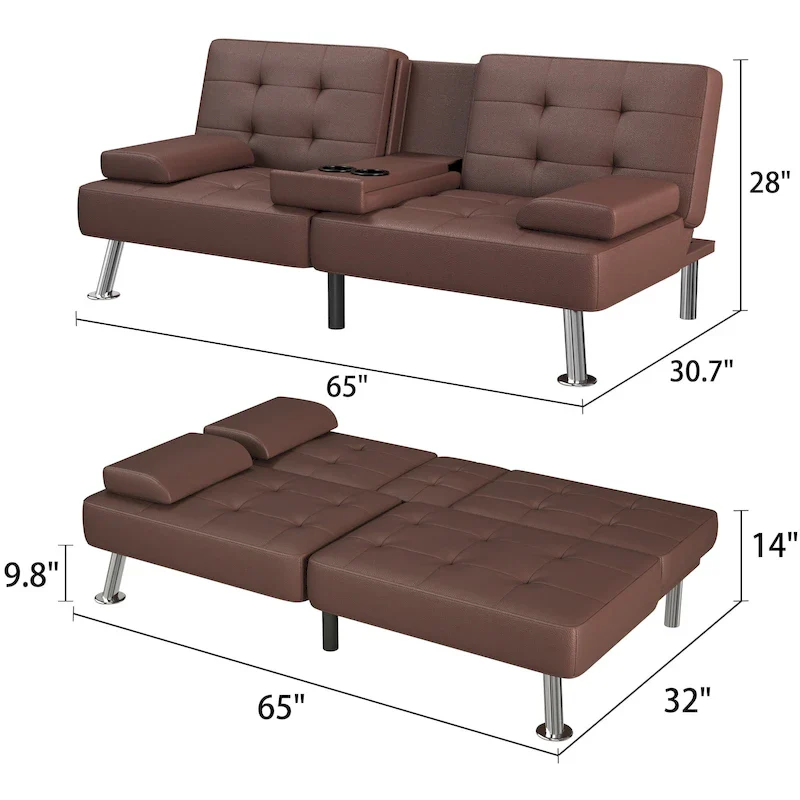 Homall Futon Sofa Bed Convertible Lounge Couch Sofa with Cupholders & Pillows