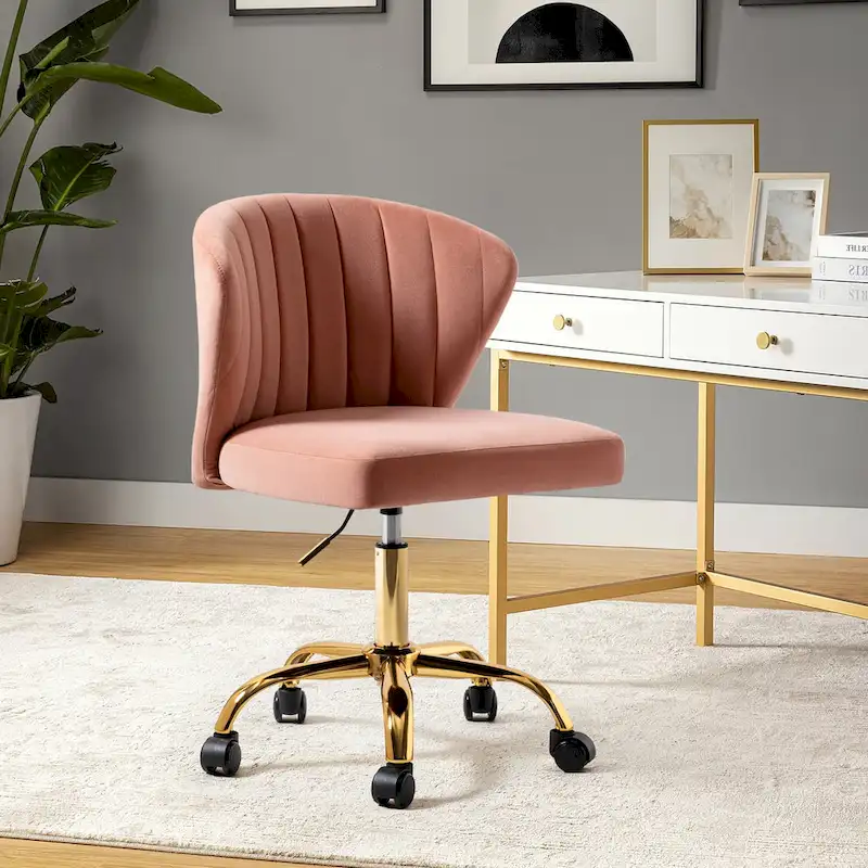 Ilia Modern Velvet Wingback 360 degree Ergonomic Office Task Chair with Channel Tufted Back by HULALA HOME