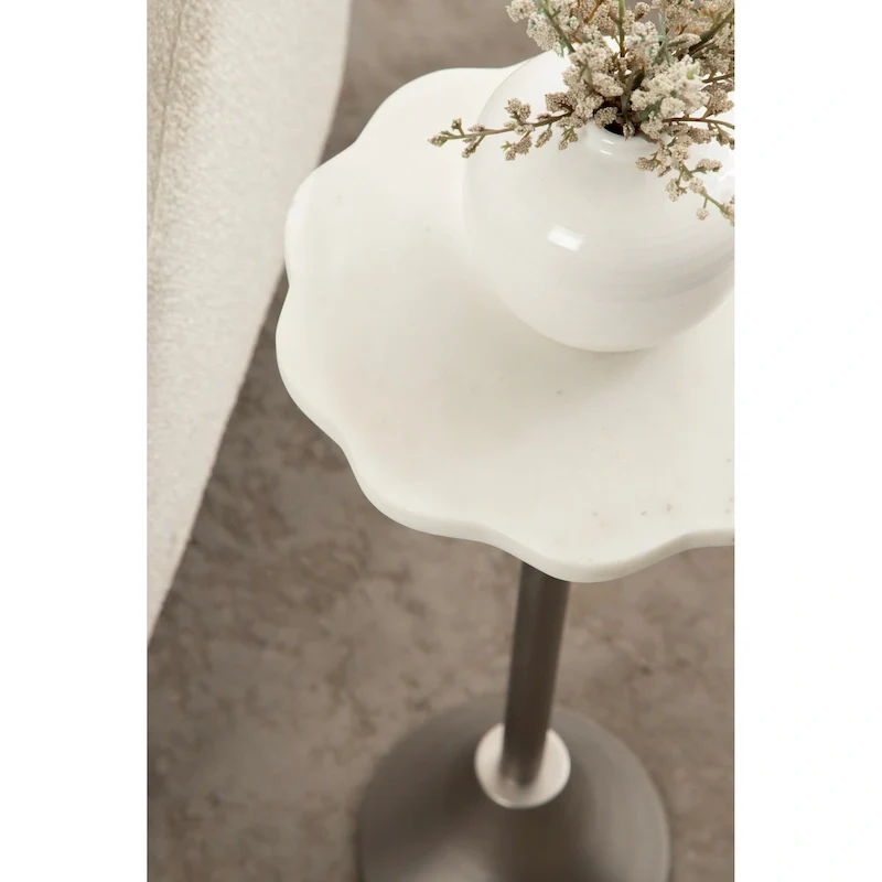 Kate and Laurel Sanzo Scalloped Marble and Metal Drink Table