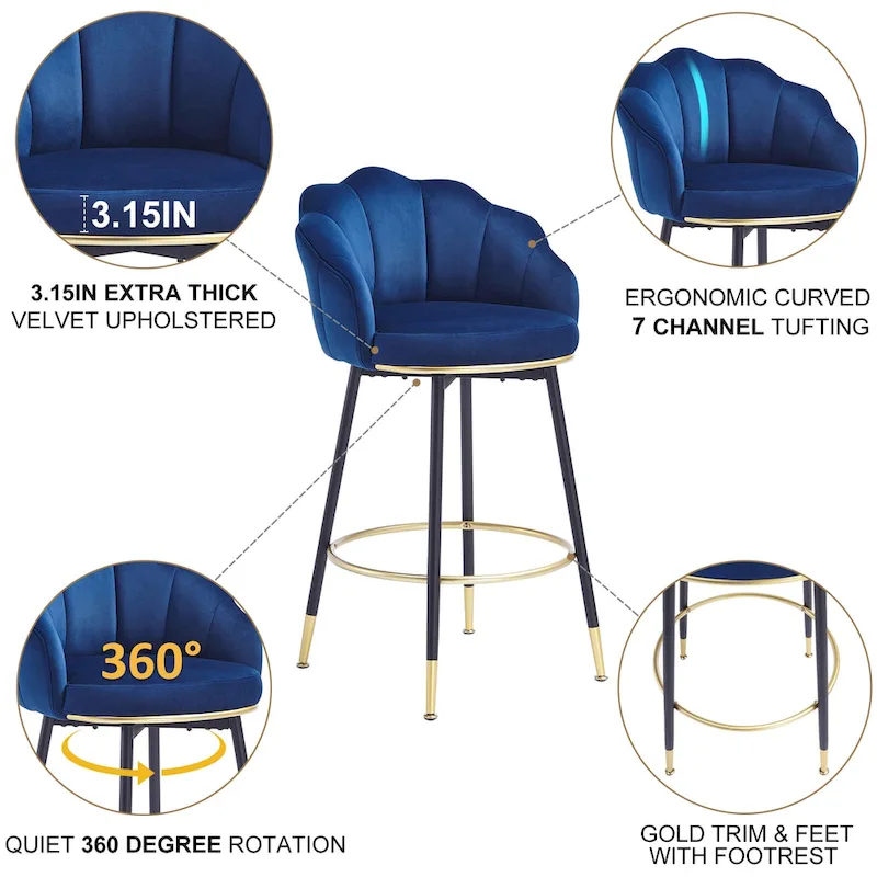 Modern Swivel Bar Stools With Backs – Set of 2, Stylish Kitchen Counter Seating