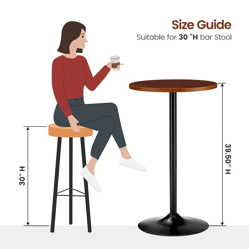 Glitzhome 39.5H Modern Bistro Walnut Top Round Pub Bar Table