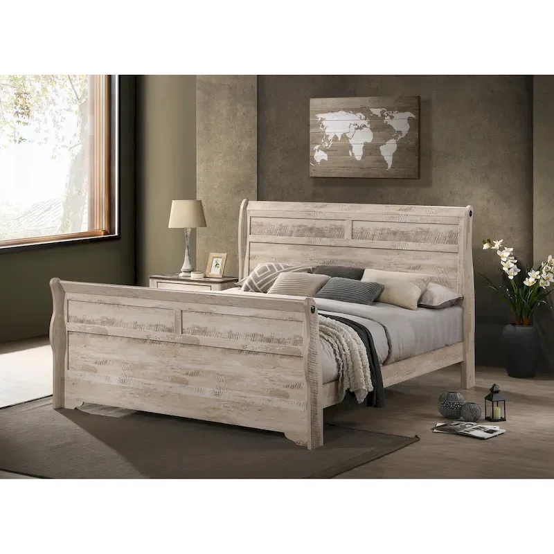 White Wash Shabby Chic Sleigh Bedroom – White Wash, Queen / King, Sleeps 2