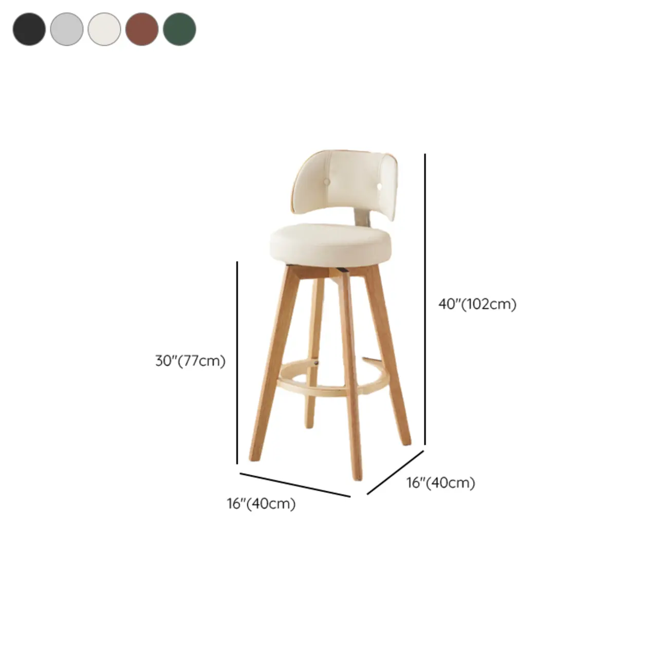 Natural Wood Round Leather Swivel Bar Stools