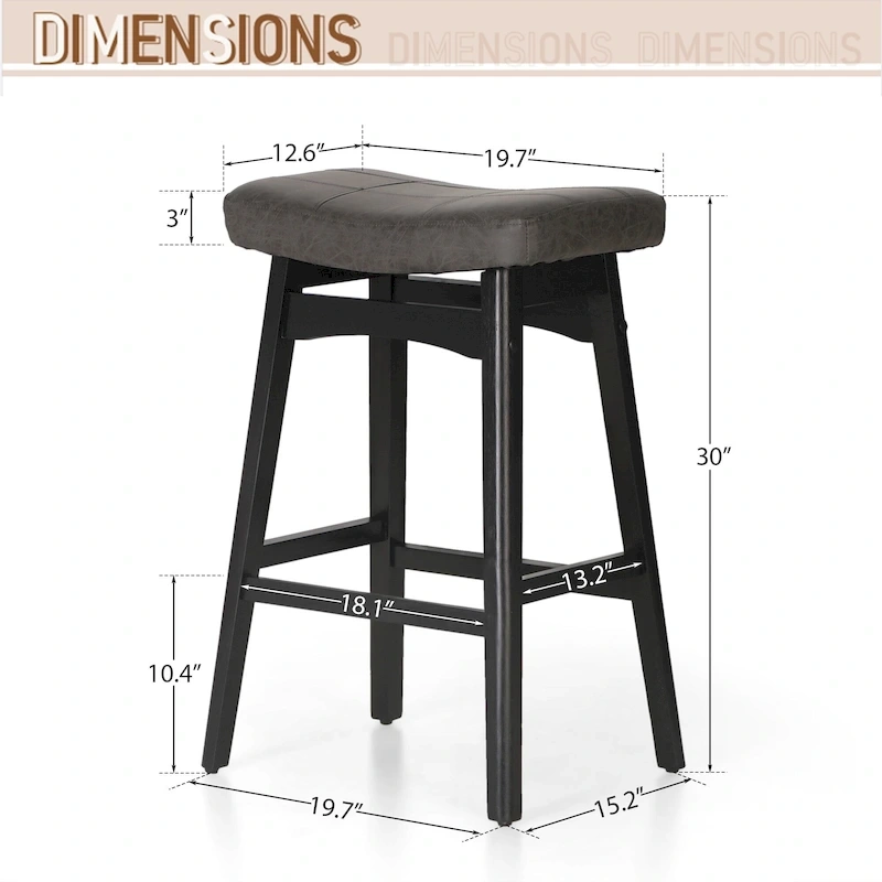 24 Inch Solid Wood Barstools with Linen / PU Leather Fabric Cushion, Set of 2