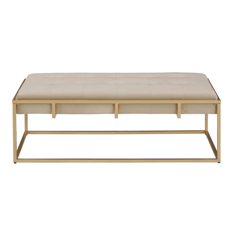 Perdita Gold Finish Velvet Rectangular Tufted Ottoman