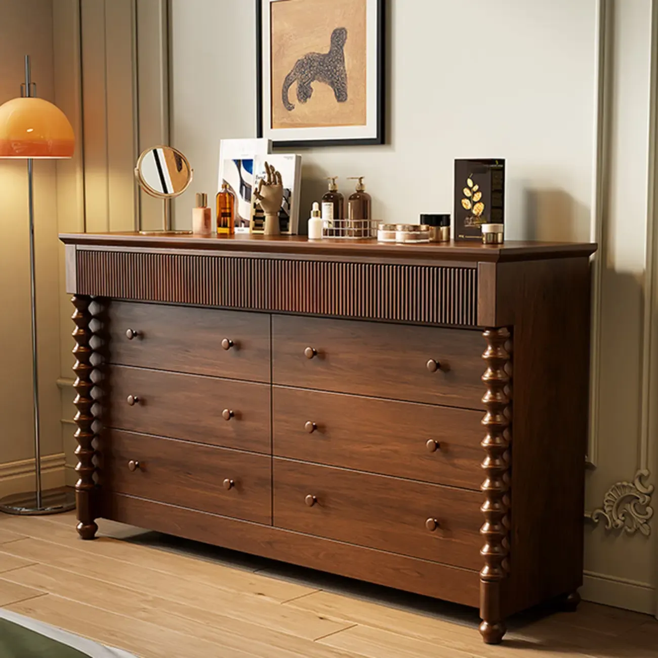 Elegant Wooden Double Dresser with 5-Drawers for Bedroom