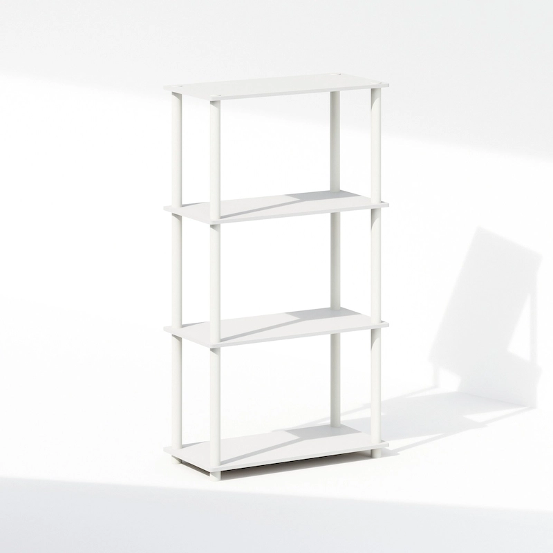 Furinno Turn-N-Tube 4-Tier Multipurpose Shelf Display Rack, Shelving Unit, Bookcase, White/White