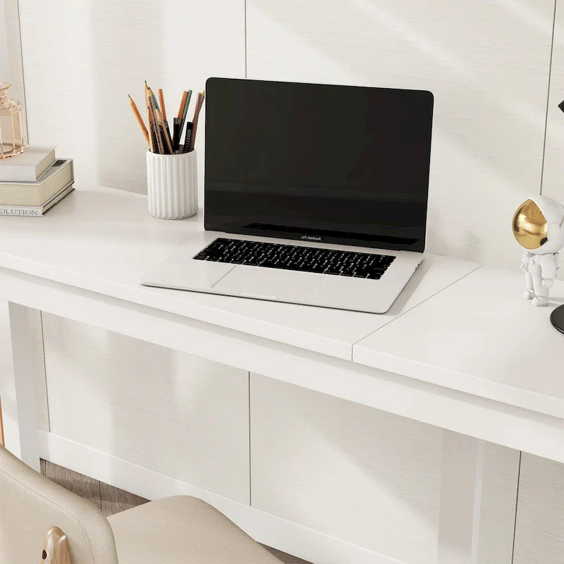 White Twin Size Wood Loft Bed with Desk, Storage, and Ladder