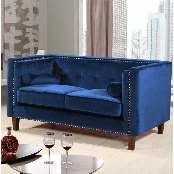 Kittleson   Nailhead Chesterfield Loveseat - Blue