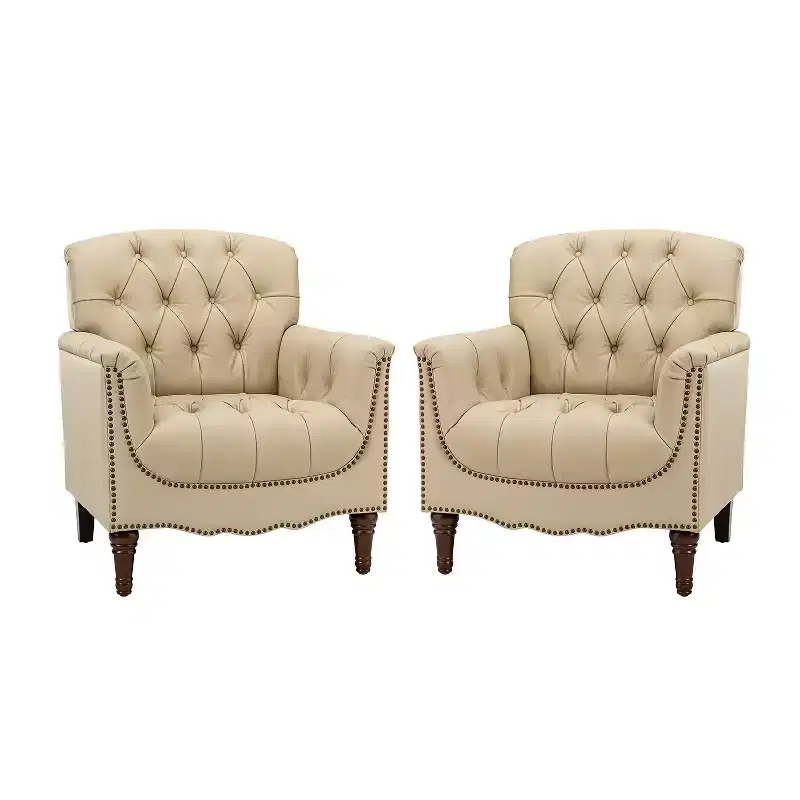 Set of 2 Enrique Genuine Leather Armchair with Tufted Back| ART OF LIVING DESIGNS
