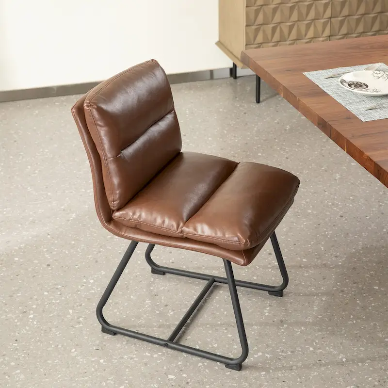 Set of 2/4 Modern PU Leather Thick Upholstered Side Dining Chairs with Metal Legs