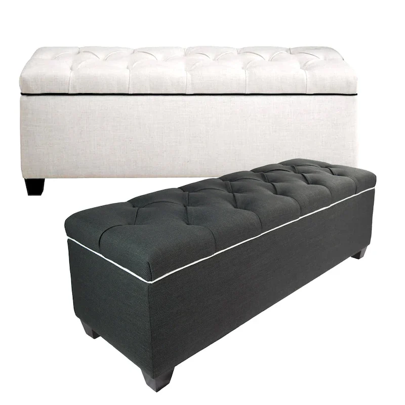 Grey / Off White Diamond Tufted Storage Bench – 2-Seat