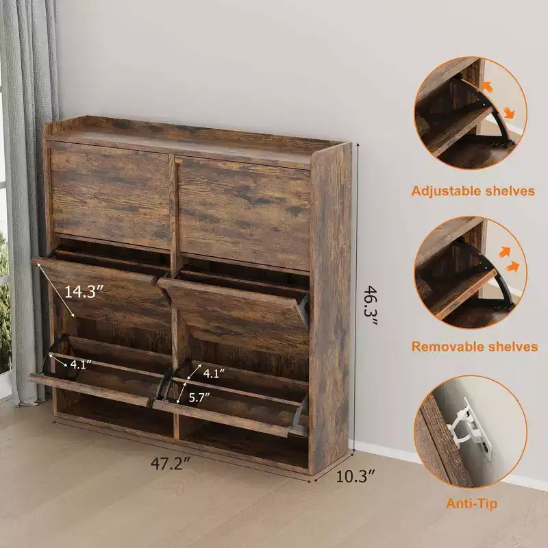 GarveeHome Shoe Cabinet with 6 Flip Drawers, Wooden Shoe Organizer Cabinet with Adjustable Shelf, Shoe Storage, Hidden Shoe Cabinet for Entryway