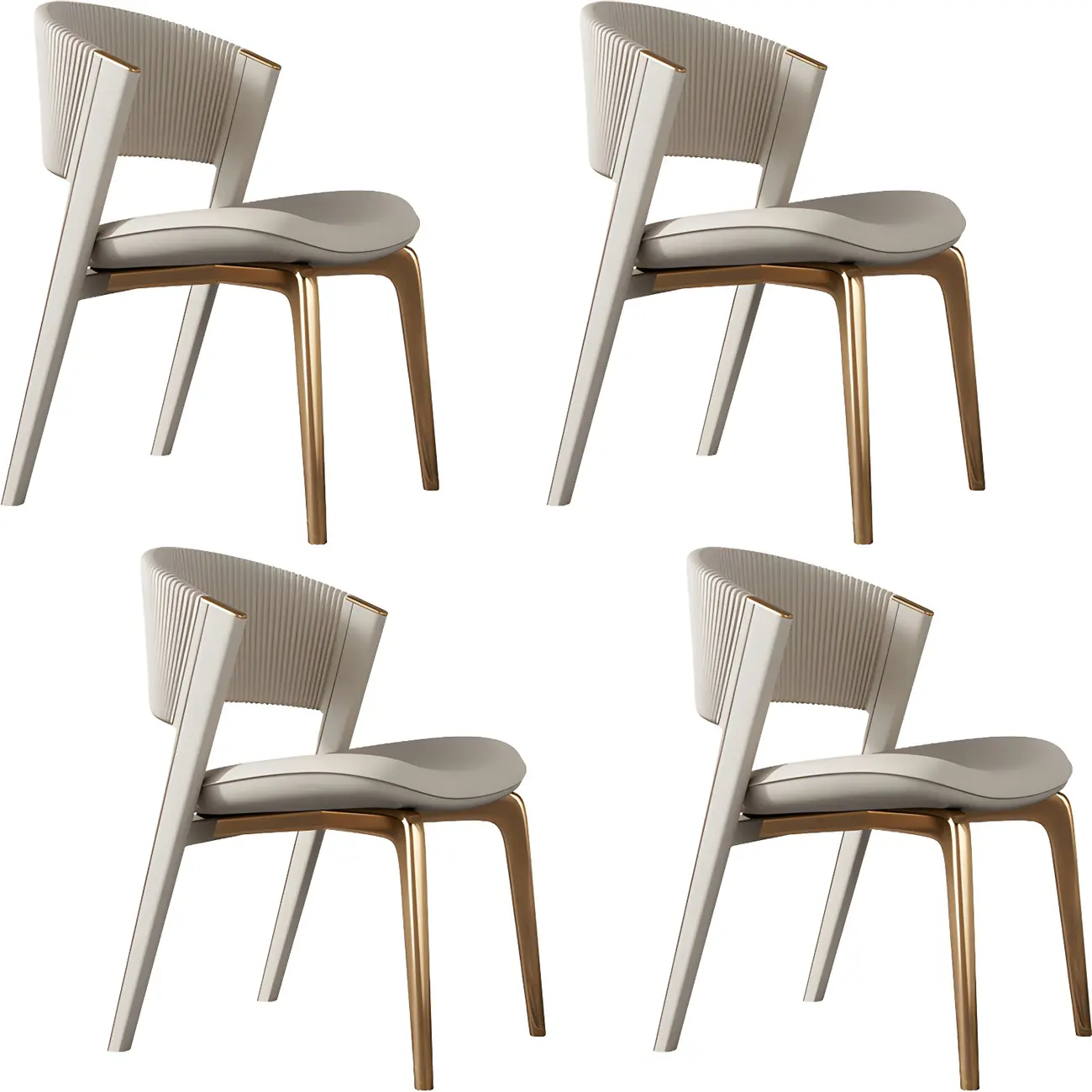 Off-White Faux Leather Brass Legs Dining Chair
