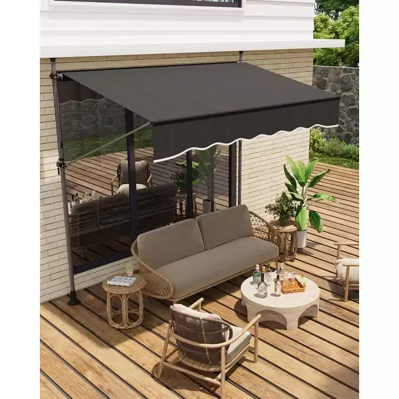 Manual Retractable Awning, 118 in x118 in Patio Awning Outdoor Sunshade Shelter, Angle & Height Adjustable Sunsetter Retractable Awning UV Protection