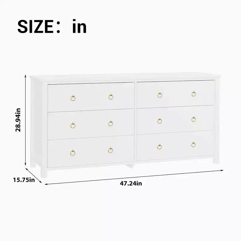 Dresser for Bedroom with 6 Drawers, Wooden Chest with Clothes Storage CabinetWide Dresser with Chest of Drawers,Black