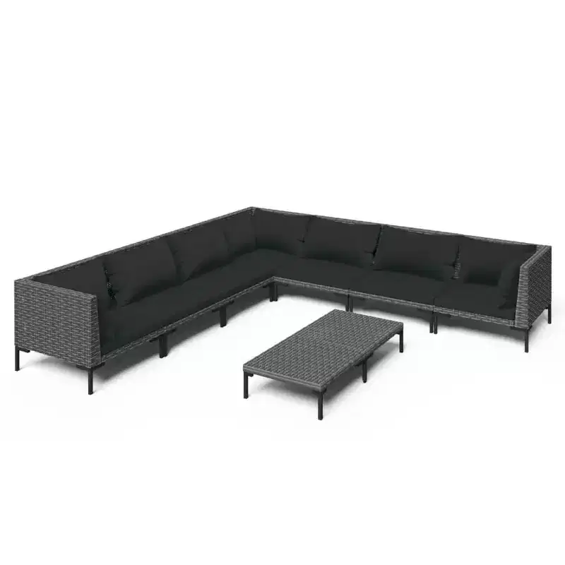vidaXL Patio Lounge Set Outdoor Sectional Sofa Set with Table, Poly Rattan, Dark Gray