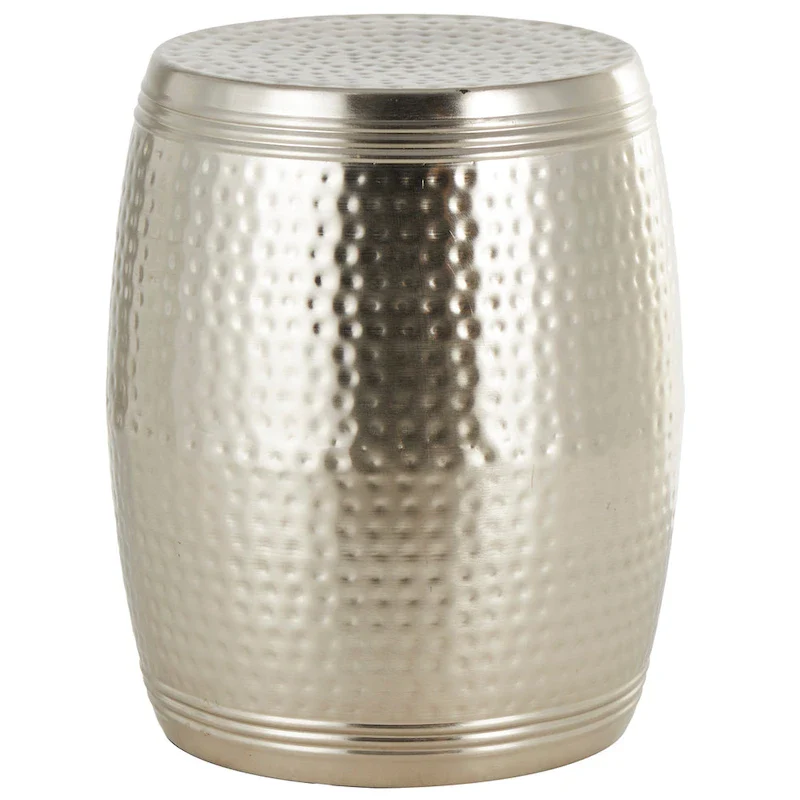 Metal Handmade Drum Shaped Accent Table with Hammered Design - Brown, Silver, Copper, Gold