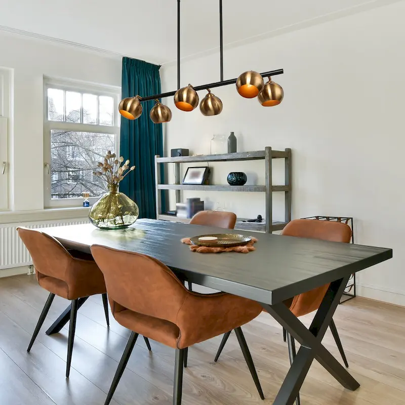 Modern 6-Light Black Gold Linear Chandeliers Glam Metal Island Light for Dining Room - L31  x W5.5  x H13.5