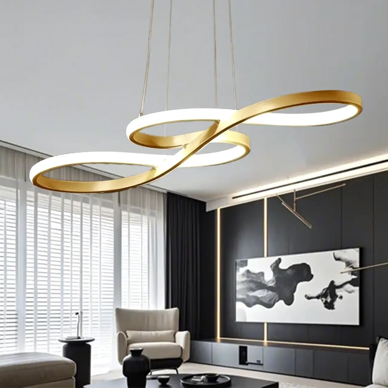 Modern White Linear LED Island Pendant Light with Multi Dimming