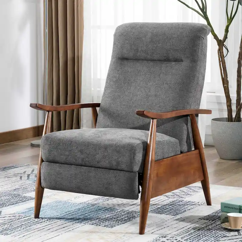 Wood Arm Push Back Recliner