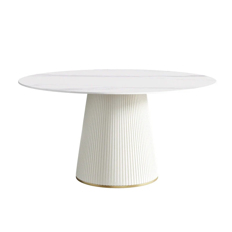 Round PU Pedestal Dining Table Faux Marble Dining Table