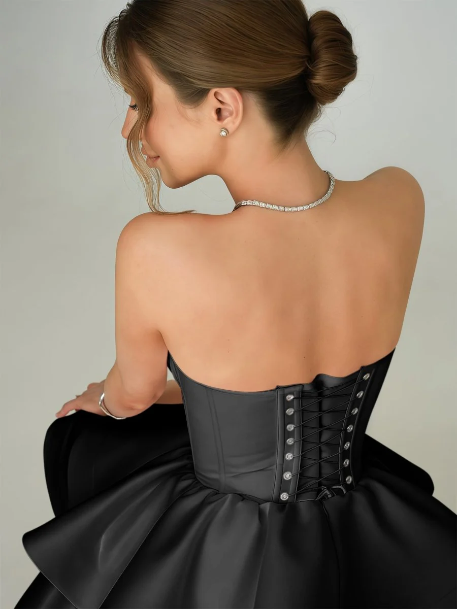 Black - A Line Sweetheart Satin Ruffles Short Homecoming Dress