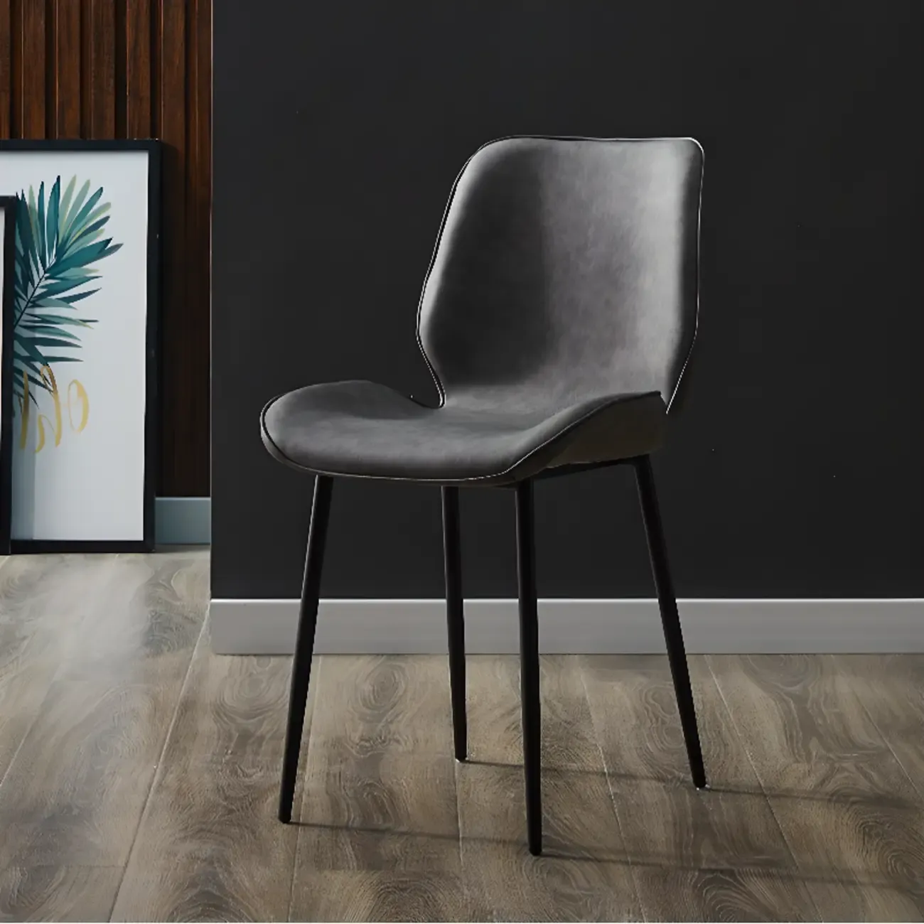 Modern Wingback Faux Leather Upholstered Metal Dining Chair