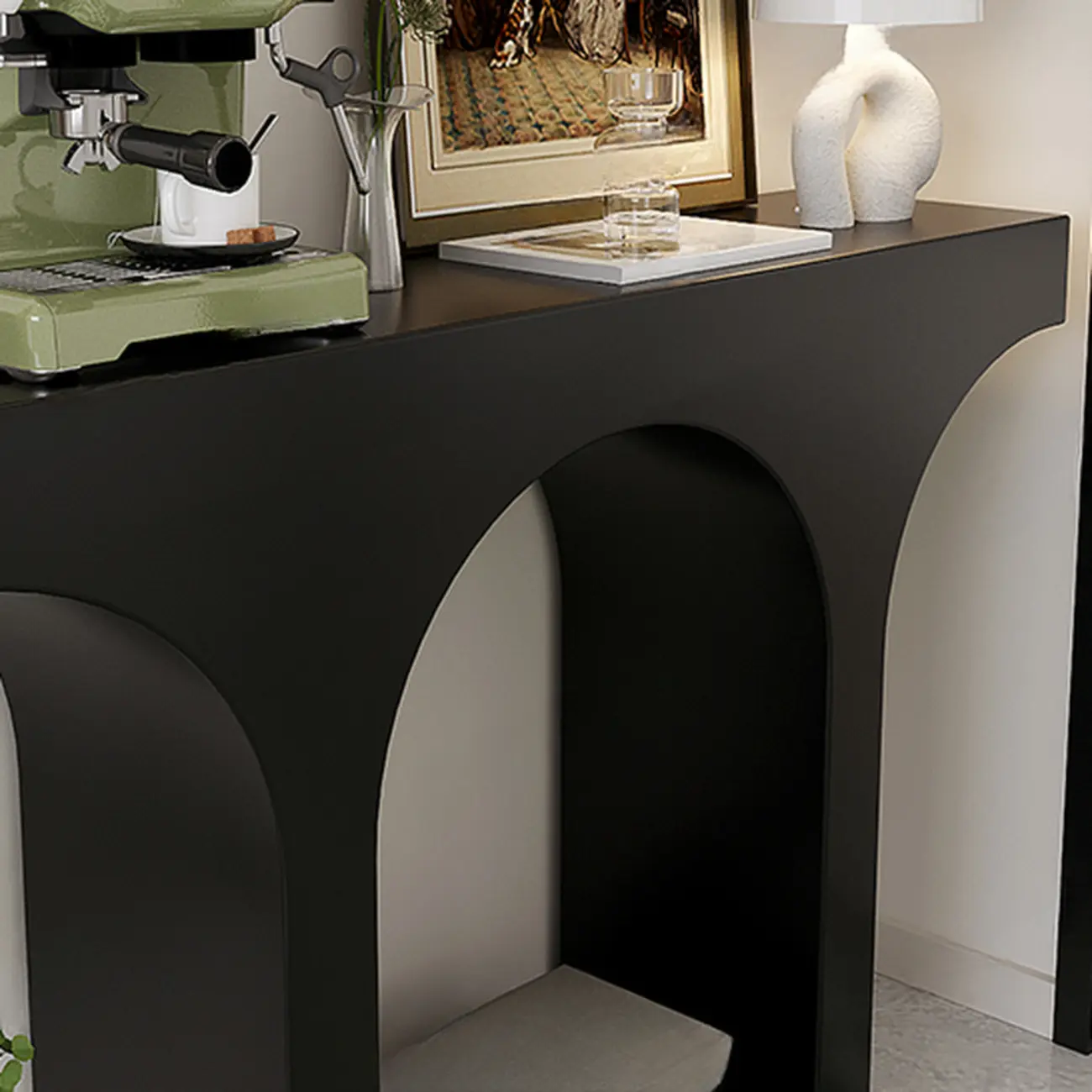 Entryway Rectangular Black Arch Base Console Table