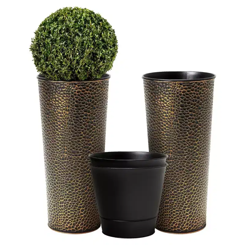Worth 2 Pack 25 Metal Planter with Inside Pot for Indoors or Outdoors, Bronze