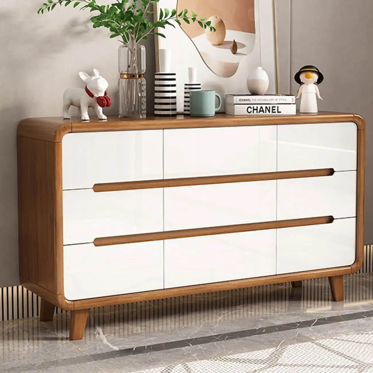 Elegant Large Brown White Wood Bedroom Chests with 9 Drawer