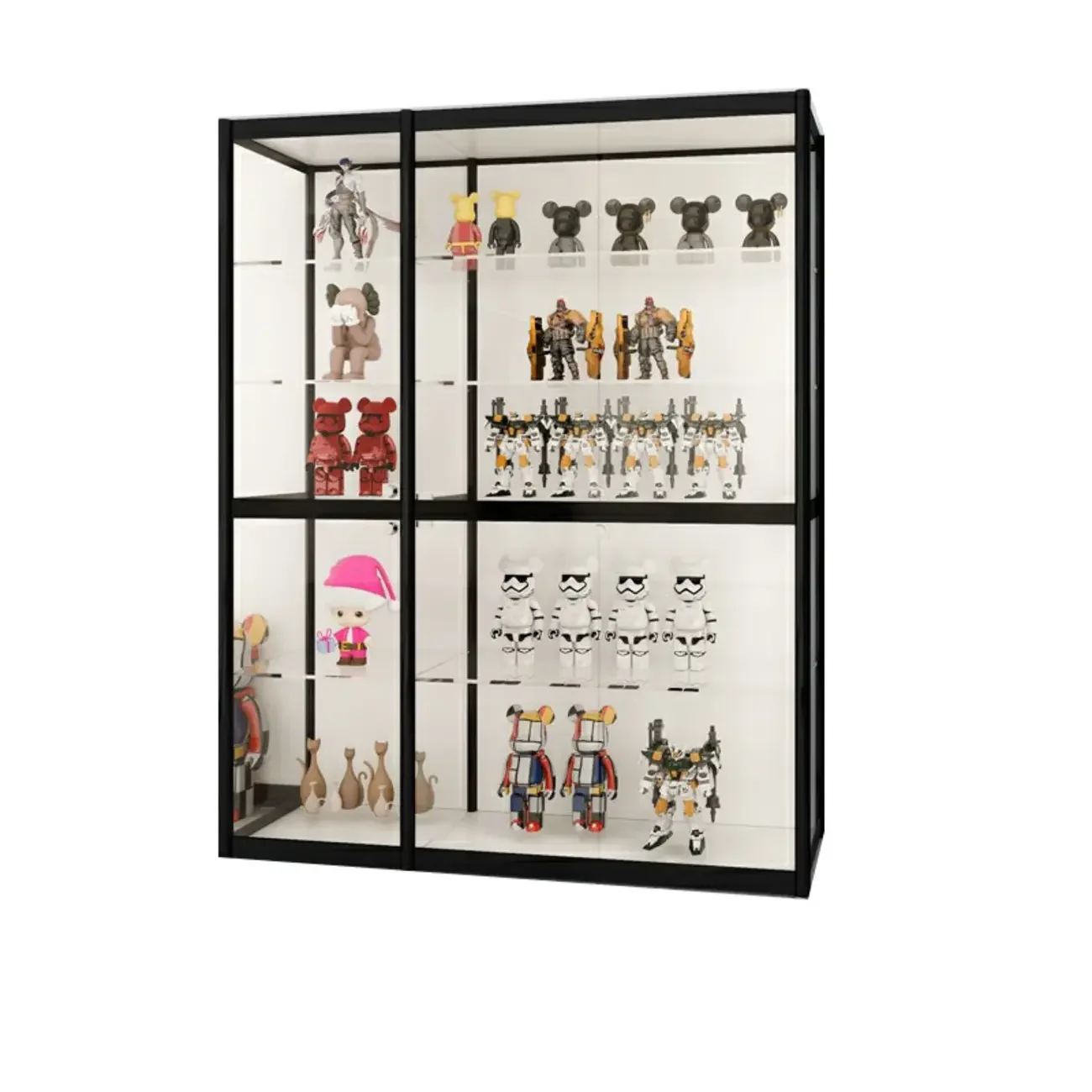 Black Metal Frame Clear Glass Shelf Curio Cabinet